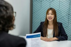 Job candidate in an interview with a hiring manager